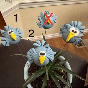 Handmade Polymer Clay Blue Bird Plant Stakes